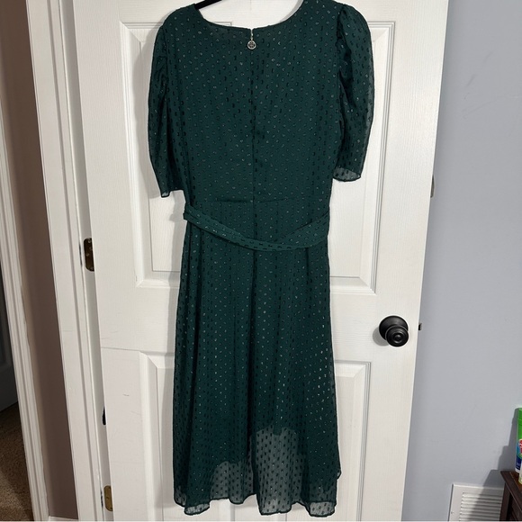 Tommy Hilfiger sz 14 emerald green chiffon dress, metallic polka dots, hi/lo - Picture 14 of 14